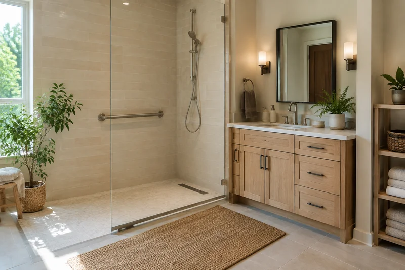 Bright accessible bathroom with a walk-in shower